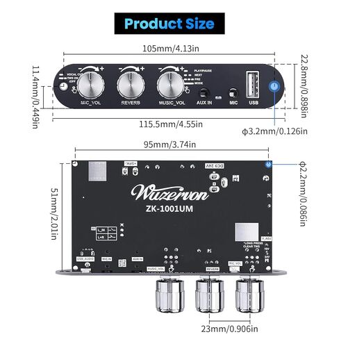 2 Pack ZK-1001U Bluetooth 5.3 Mono Amplifier Board مع دائرة TWS و BOOST ، AMP MINI AMP لمكبرات صوت DIY في الهواء الطلق مع مخرجات طاقة 100W ، TREBLE و BASS ، USB/AUX/BT INPUT ، DC 9-24V in Kuwait
