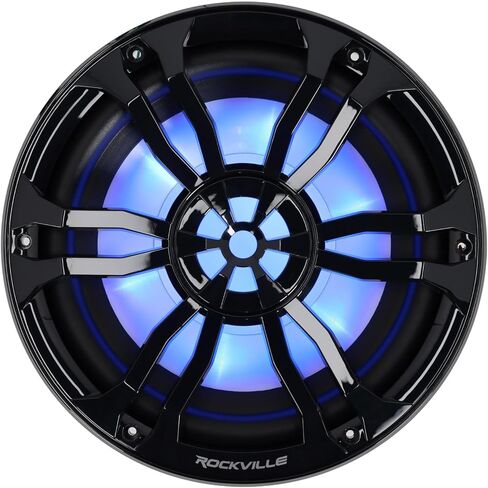 Rockville RM-PREMIUM102 Black Marine Boat 10" Subwoofer 1200W Dual 2 Ohm, Free Air Design, RGB LED Lighting, Polycarbonate Cone, for Boats and Marine Audio in Saudi Arabia