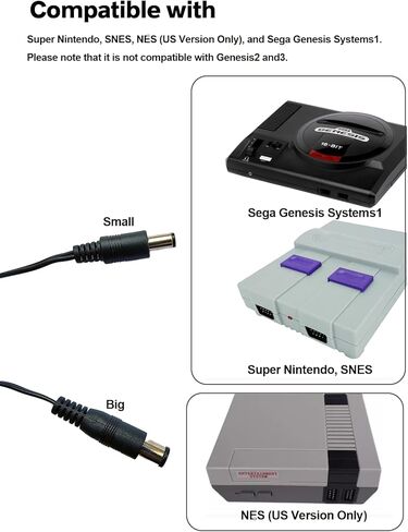 SNES Power Supply and AV Cable, NES Power Cord, AC Power Supply Compatible with Super Nintendo/SNES/NES/Genesis1 in Kuwait
