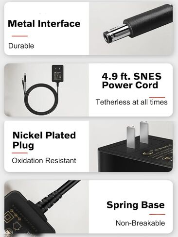 SNES Power Supply and AV Cable, NES Power Cord, AC Power Supply Compatible with Super Nintendo/SNES/NES/Genesis1 in Kuwait