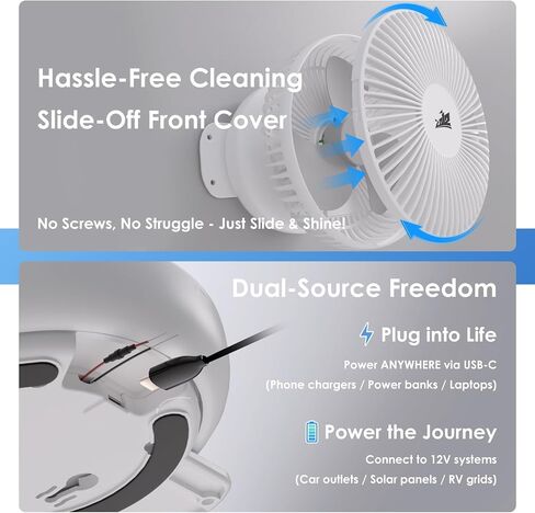 ZOIZ RV Wall Mount Fan, 12V Oscillating with LED Light, Quiet Wall Mounted for Camper Van Bedroom, Living Room & Kitchen, Portable Travel Trailer Cooling for Class B/C RV, Car, Boat, Van Life in Saudi Arabia