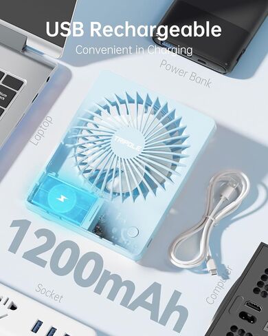 Tripole Mini Portable Desk Fan قابلة لإعادة شحنها فائقة الهادئة مروحة صغيرة 4.5 بوصة مروحة السفر الشخصية مع 180 درجة طي الميل و 3 سرعات قابلة للتعديل لغرفة نوم سطح المكتب الأسود in Kuwait