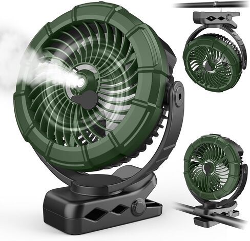 مقطع ضبابية محمول Ausic على المروحة ، مروحة عربة تخييم 100 مل مع LED ، MAX 45H وقت العمل مراوح العربة الجولف ، 360 درجة رذاذ التبريد الدوران ، مراوح بطارية قابلة لإعادة الشحن في الهواء الطلق للسفر/المنزل/الشاطئ in Kuwait