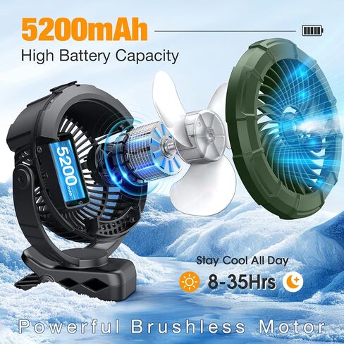 مقطع ضبابية محمول Ausic على المروحة ، مروحة عربة تخييم 100 مل مع LED ، MAX 45H وقت العمل مراوح العربة الجولف ، 360 درجة رذاذ التبريد الدوران ، مراوح بطارية قابلة لإعادة الشحن في الهواء الطلق للسفر/المنزل/الشاطئ in Kuwait