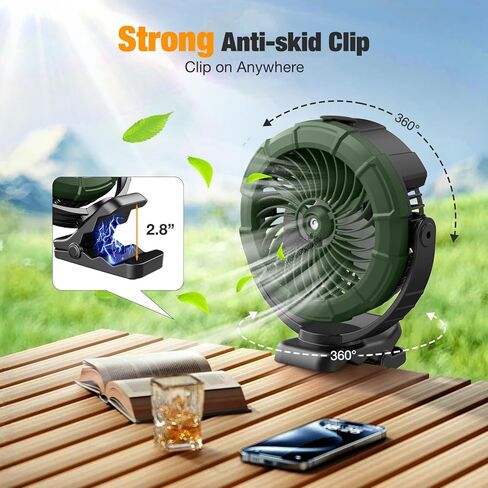 مقطع ضبابية محمول Ausic على المروحة ، مروحة عربة تخييم 100 مل مع LED ، MAX 45H وقت العمل مراوح العربة الجولف ، 360 درجة رذاذ التبريد الدوران ، مراوح بطارية قابلة لإعادة الشحن في الهواء الطلق للسفر/المنزل/الشاطئ in Kuwait