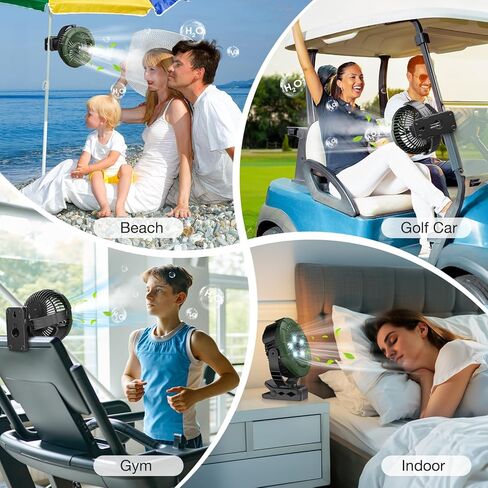 مقطع ضبابية محمول Ausic على المروحة ، مروحة عربة تخييم 100 مل مع LED ، MAX 45H وقت العمل مراوح العربة الجولف ، 360 درجة رذاذ التبريد الدوران ، مراوح بطارية قابلة لإعادة الشحن في الهواء الطلق للسفر/المنزل/الشاطئ in Kuwait