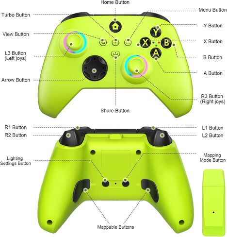 W&O Wireless Controller for With Xbox One, Xbox Series X/S, Xbox One X/S, PC, With RGB LED Light, Mappable Buttons, With 2.4GHZ Wireless Adapter Gamepad（Electric Volt） in Kuwait