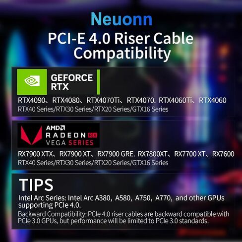 Neuonn PCi-E 4.0 Riser Cable 20cm ، PCIe 4.0 X16 High Speed ​​Sextender Card Extension Port 90 درجة محول 4.0 كابل Riser GPU متوافق مع RTX4090 ، RTX4080 ، RX7900XTX (أسود) in Kuwait