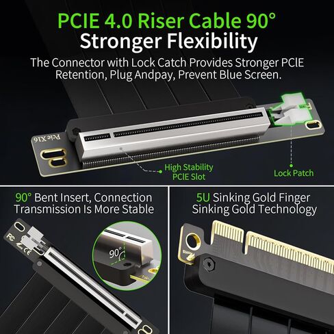 Neuonn PCi-E 4.0 Riser Cable 20cm ، PCIe 4.0 X16 High Speed ​​Sextender Card Extension Port 90 درجة محول 4.0 كابل Riser GPU متوافق مع RTX4090 ، RTX4080 ، RX7900XTX (أسود) in Kuwait