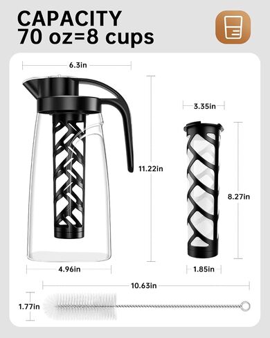 Cold Brew Coffee Maker ، 70 أونصة (2100 مل) BPA Tritan Pitcher ، صانع القهوة المثلجة ومصنع شاي ، مقاومة للتسرب 100 ٪ ، سهلة التنظيف ، مرشح شبكة قابلة للتنظيف ، أسود in Saudi Arabia