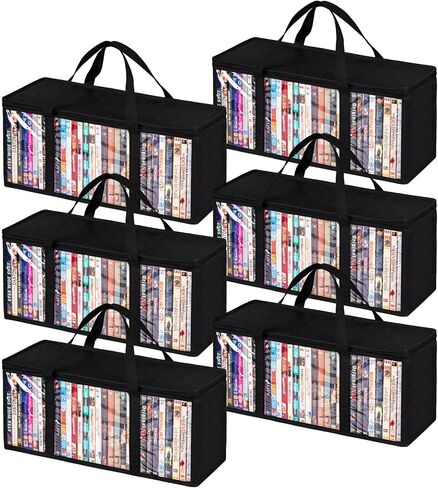 أكياس تخزين Criusia 6 Pack DVD ، منظم وسائط PVC Clear مع سحاب ومقابض ، حقيبة حامل قابلة للتكديس للأقراص المدمجة ، Blu-ray ، ألعاب الفيديو ، الألبومات ، حالات الأفلام in Kuwait