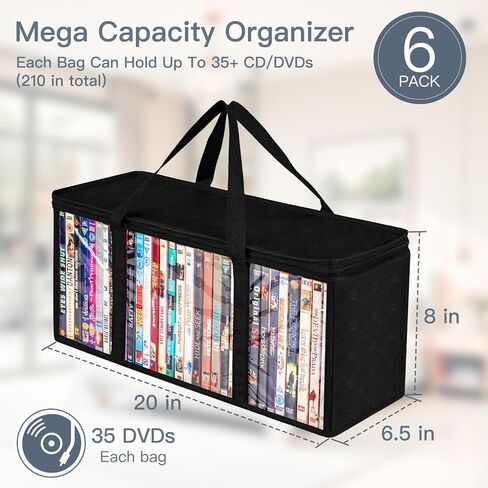 أكياس تخزين Criusia 6 Pack DVD ، منظم وسائط PVC Clear مع سحاب ومقابض ، حقيبة حامل قابلة للتكديس للأقراص المدمجة ، Blu-ray ، ألعاب الفيديو ، الألبومات ، حالات الأفلام in Kuwait