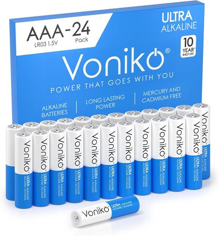 Voniko AAA Batteries 24 Pack - 1.5V Alkaline Triple AAA Batteries | 30 Percent More Power Triple A Batteries, 10 Years Shelf Life, Leakproof Design for Remotes & Emergency Gear in Saudi Arabia
