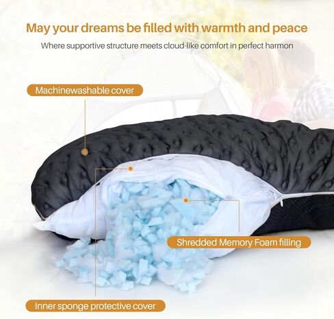 الرغوة الجانبية للوسادة النائمة للذاكرة للرحلات السريعة لوسائد التخييم الداعمة للنوم ، قابلة للتنفس الآلة للتنزه في الطائرات المنزلية والسيارة (أسود ، سفر) in Kuwait