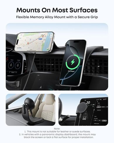 Anker Nano Magnetic Wireless Car Charger, 360° Adjustable Mount Car Charger with Detachable Pad, 15W Qi2 Certified with Alloy Bracket, Fast Charging for iPhone 16/15/14/13/12 Series (Adapter Included) in Saudi Arabia