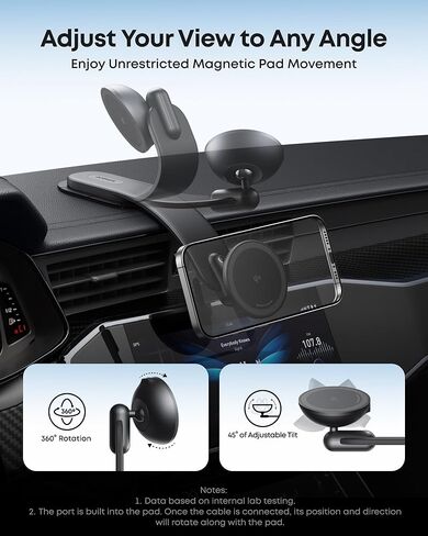 Anker Nano Magnetic Wireless Car Charger, 360° Adjustable Mount Car Charger with Detachable Pad, 15W Qi2 Certified with Alloy Bracket, Fast Charging for iPhone 16/15/14/13/12 Series (Adapter Included) in Saudi Arabia