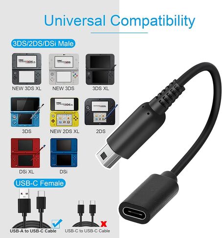 3DS to USB C Adapter, USB Type C Adapter for Nintendo 3DS / 2DS / New 2DS XL/DSi/DSi XL Charger Cable in Kuwait