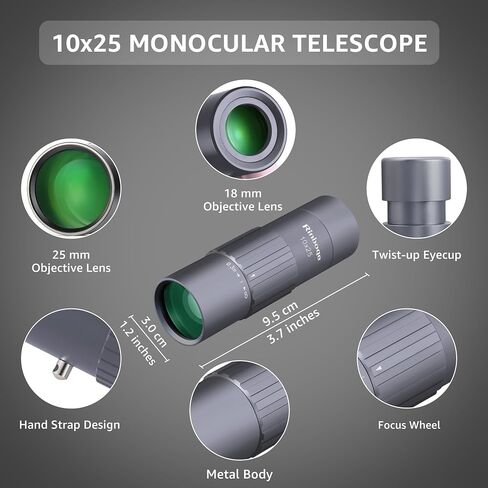 10x25 تلسكوب أحادي ، جيب صغير صغير الحجم مضغوط محمولة محمولة محمولة خفيفة الوزن ED Glass HD البصريات BAK-4 PRISM عالية الطاقة مقاومة للماء للبالغين التخييم مراقبة الطيور السفر in Saudi Arabia