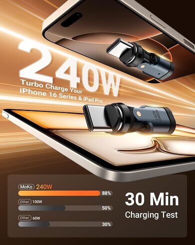 MoKo USB C Magnetic Adapter 240W (2Pack) - 9 Pin Magnetic Type-C Adaptor with 180° 360° Rotating, Right Angle USB C 90 Degree Adapter for iPhone 16/15 Series, MacBook/iPad, Galaxy, Switch 2, Gray in Saudi Arabia