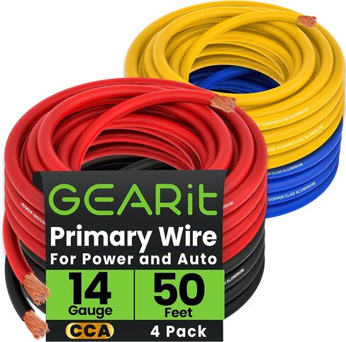GEARit 14 Gauge Wire (100ft Each - Black/Red) Copper Clad Aluminum CCA - Primary Automotive Power/Ground for Battery Cable, Car Audio, Trailer Harness, Electrical - 200 Feet Total 14ga AWG Wire in Saudi Arabia