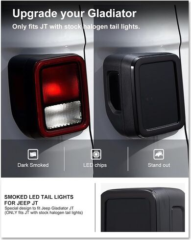 أضواء خلفية LED من Kiwi Master لملحقات Jeep Gladiator JT 2020-2024، عدسة دخان سوداء اللون، زوج in Saudi Arabia