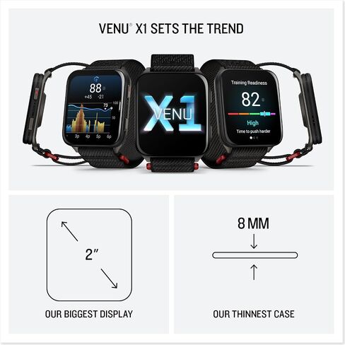 Garmin Venu X1 Thin & Lightweight GPS Smartwatch ، Black | عرض AMOLED ، ميزات الصحة واللياقة المتقدمة ، تتبع النوم ، 100+ تطبيقات رياضية | حزمة السلسلة سلسلة التوقيع in Kuwait
