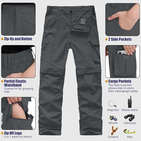 Boys Cargo Pants Kids' Hiking Quick Dry Lightweight Convertible Youth Waterproof Outdoor Camping Fishing Scout Pants in Saudi Arabia