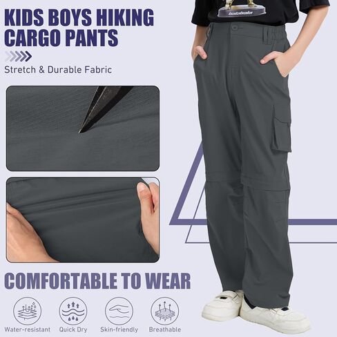 Boys Cargo Pants Kids' Hiking Quick Dry Lightweight Convertible Youth Waterproof Outdoor Camping Fishing Scout Pants in Saudi Arabia
