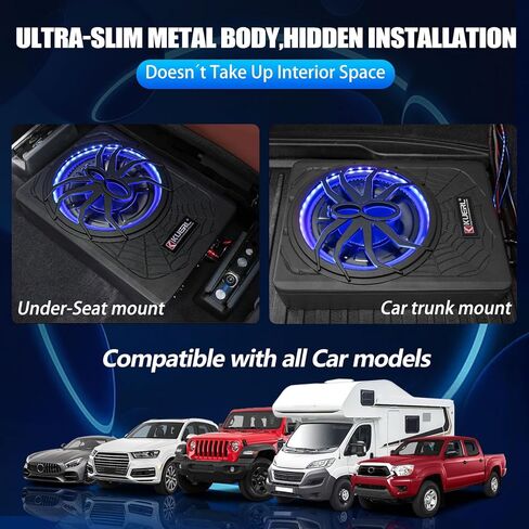 1000 واط ضئيلة تحت مقعد مضخم صوت مدعوم للسيارات ، SUB AUDIO SUB بنيت في مكبر صوت AMP ، مع أنبوب باس LED LED Blue LED (الأسلاك السريعة) in Kuwait