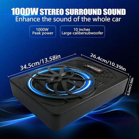 1000 واط ضئيلة تحت مقعد مضخم صوت مدعوم للسيارات ، SUB AUDIO SUB بنيت في مكبر صوت AMP ، مع أنبوب باس LED LED Blue LED (الأسلاك السريعة) in Kuwait