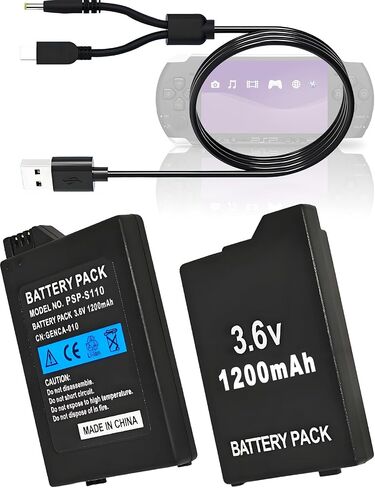for Sony PSP 2000 3000 Battery: 2PCS 3.6V 1200mAh PSP-S110 Replacement Battery Pack Compatible with Sony Playstation PSP 2000/3000 2001 3001 Slim Lite S110 Game Console with USB Charger Cable in Kuwait
