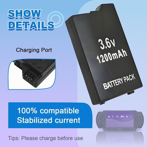 for Sony PSP 2000 3000 Battery: 2PCS 3.6V 1200mAh PSP-S110 Replacement Battery Pack Compatible with Sony Playstation PSP 2000/3000 2001 3001 Slim Lite S110 Game Console with USB Charger Cable in Kuwait