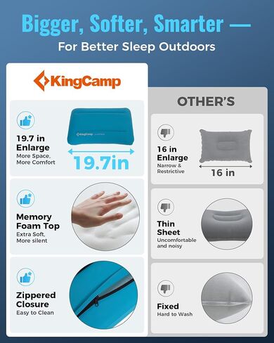 وسادة التخييم الرغوية في Kingcamp ، وسادة معسكر كبيرة قابلة للنفخ ، وسادة هواء مريح محمولة مع غطاء قابل للغسل قابل للإزالة للتخييم ، والمشي لمسافات طويلة ، والسيارة ، والشاطئ ، والسفر in Kuwait