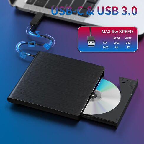 محرك أقراص CD/DVD الخارجية لجهاز الكمبيوتر المحمول USB 3.0 Burner +/- RW DVD Player Player CD ROM REARER PLACE & PLAY لجهاز Windows Mac Linux PC (كل ذلك في 1) in Kuwait