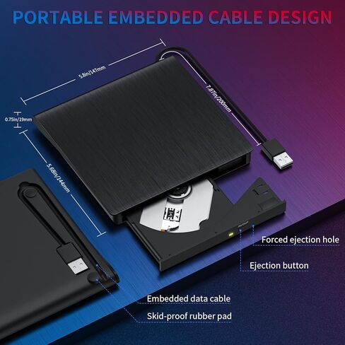 محرك أقراص CD/DVD الخارجية لجهاز الكمبيوتر المحمول USB 3.0 Burner +/- RW DVD Player Player CD ROM REARER PLACE & PLAY لجهاز Windows Mac Linux PC (كل ذلك في 1) in Kuwait