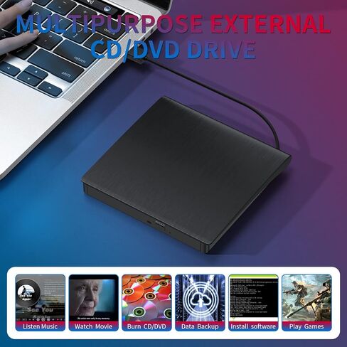 محرك أقراص CD/DVD الخارجية لجهاز الكمبيوتر المحمول USB 3.0 Burner +/- RW DVD Player Player CD ROM REARER PLACE & PLAY لجهاز Windows Mac Linux PC (كل ذلك في 1) in Kuwait