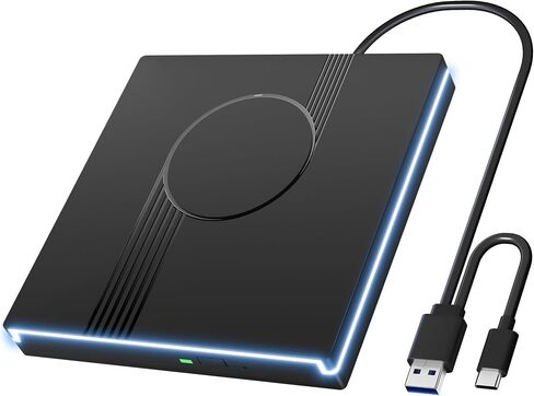 RGB External CD/DVD Drive for Laptop, External CD Drive USB 3.0 Type-C Portable DVD Player, CD Burner +/-RW Optical Drive, Slim CD ROM External Drive for Laptop Desktop PC Windows Mac in Kuwait