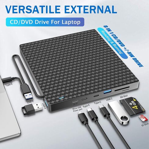 محرك أقراص DVD الخارجي CDD للكمبيوتر المحمول ، محرك أقراص القرص الضوئي USB 3.0 ، 4 منافذ USB وفتحات بطاقة TF/SD ، محرك أقراص CD/DVD CDD CD ROM خارجي لأجهزة الكمبيوتر المحمولة. in Kuwait