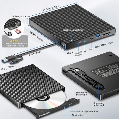 محرك أقراص DVD الخارجي CDD للكمبيوتر المحمول ، محرك أقراص القرص الضوئي USB 3.0 ، 4 منافذ USB وفتحات بطاقة TF/SD ، محرك أقراص CD/DVD CDD CD ROM خارجي لأجهزة الكمبيوتر المحمولة. in Kuwait