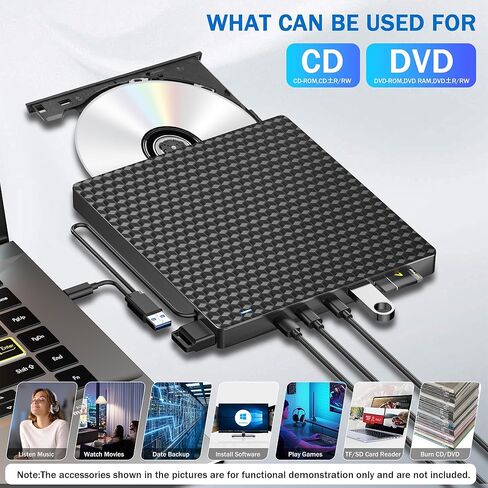 محرك أقراص DVD الخارجي CDD للكمبيوتر المحمول ، محرك أقراص القرص الضوئي USB 3.0 ، 4 منافذ USB وفتحات بطاقة TF/SD ، محرك أقراص CD/DVD CDD CD ROM خارجي لأجهزة الكمبيوتر المحمولة. in Kuwait