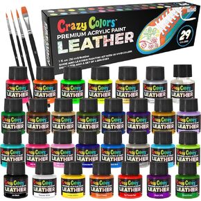 Premium Acrylic Leather and Shoe Paint Kit, 13 Colors, Deglazer, 4-Piece Brush Set - 1 oz Bottles, Flexible, Scratch Peel Resistant - Artist Sneakers, Jackets, Bags, Purses, Furniture
