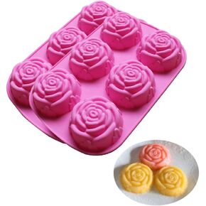 Silicone Mold for Handmade Soap Cake Jelly Pudding Chocolate 6 Cavity Rose Flower Design, Set of 2 Pink