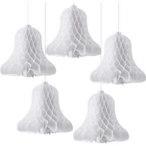 WILLBOND 5 Pieces Paper Wedding Bells White Hanging Big Heavy Honeycomb Bells Bridal Honeycomb Bells Decorating Supplies Suitable for Weddings, Parties, Baby Showers