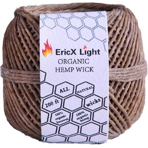 EricX Light Organic Hemp Wick,200 FT Spool,Well Coated with Beeswax,Standard Size(1.0mm)
