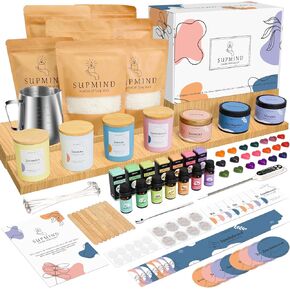 SUPMIND Candle Making Kit for Adults Beginners, DIY Candle Making Supplies for Adults Including Soy Wax, 7oz Jars & Tins, 7 Pleasant Scents, Color Dyes & More-kit para hacer velas