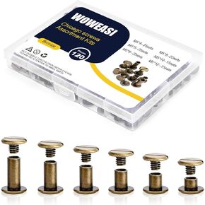 120sets Chicago Screws Kit, 6 Sizes Screw Rivets Silver Chicago Binding Screws for DIY Repair Leather Craft Belt Bag Shoes Purse Bookbinding (M5*4,5,6,8,10,12) (Silver)