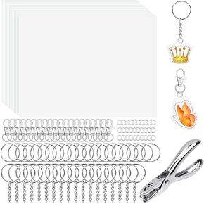 cridoz Shrinky Art Keychain kit, Including 20 Sheets Shrink Plastic Paper, Keychain Clip, Split Key Rings, Key Rings with Chain, Jump Rings, Hole Punch for Craft Creative