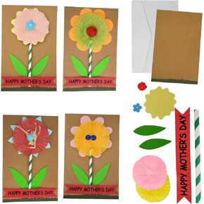 4E's Novelty DIY Mothers Day Craft Kit for Kids 12 Pack, Flower Card Making Kit Spring Bulk Handmade Happy Mother's Day Greeting Card Gifts for Kids Classroom Home Activities
