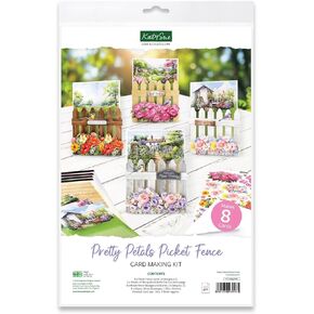Katy Sue Pretty Petals Picket Fence Card Making Kit. Contains 8 Shaped Cards, 2 Sheets of Die Cut Decoupage, Foam Pads, 8 Envelopes & Instructions. for Card Making Supplies & Card Crafting