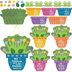 20 Sets Religious Mother's Day Flower Pot Handprint Craft Kit for Kids Classroom with Satin Cording and DIY Craft Gift for Mother's Day Sunday School Activity